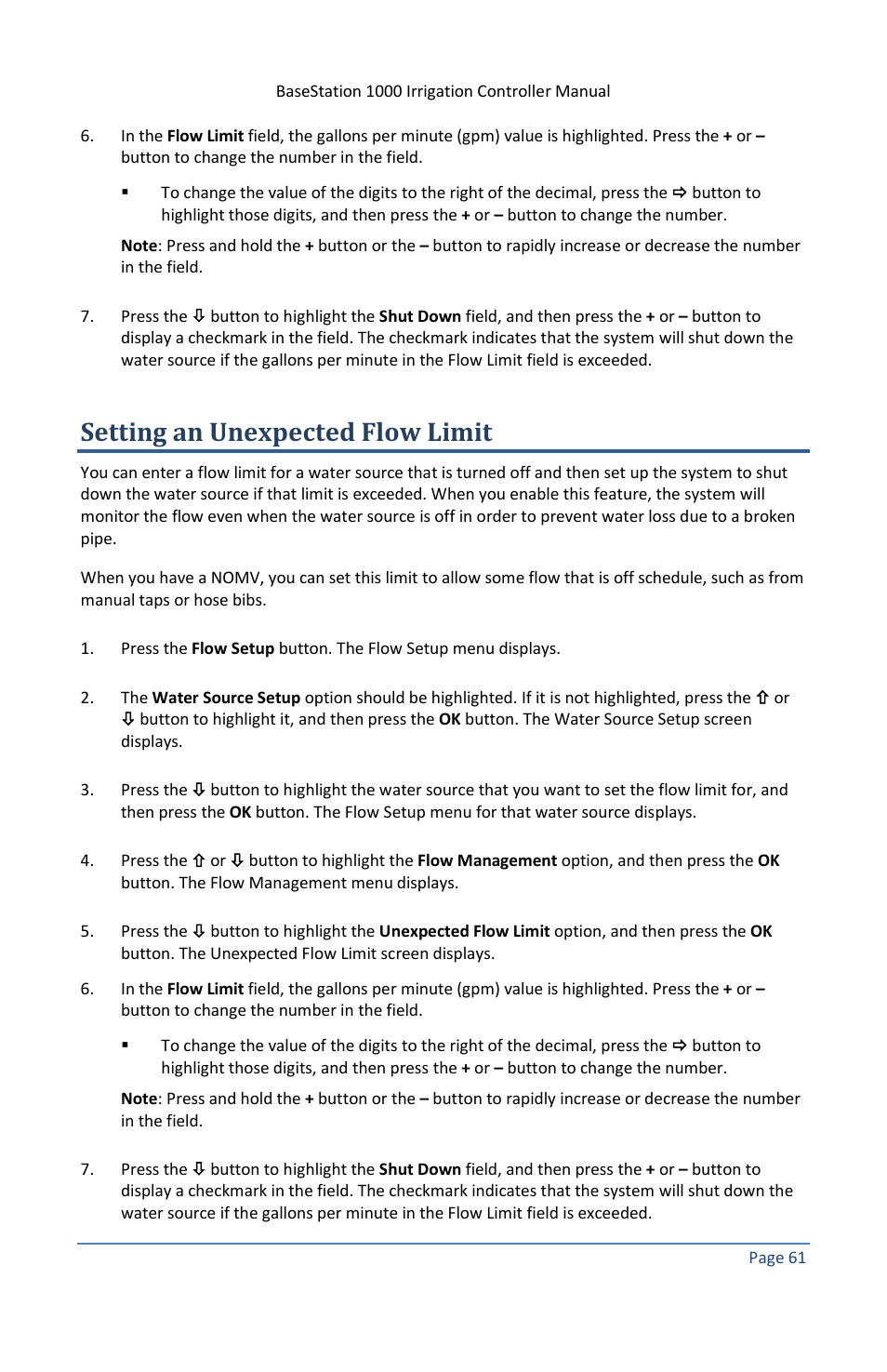 Setting an unexpected flow limit | Baseline Systems BaseStation 1000 User Manual | Page 67 / 122