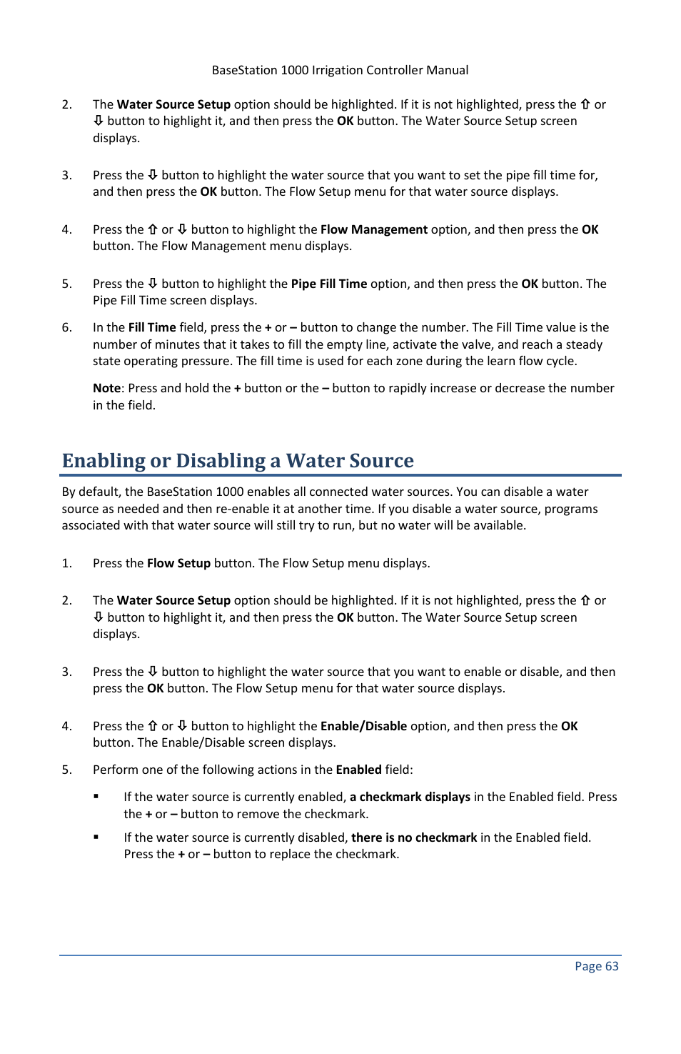 Enabling or disabling a water source | Baseline Systems BaseStation 1000 User Manual | Page 69 / 122