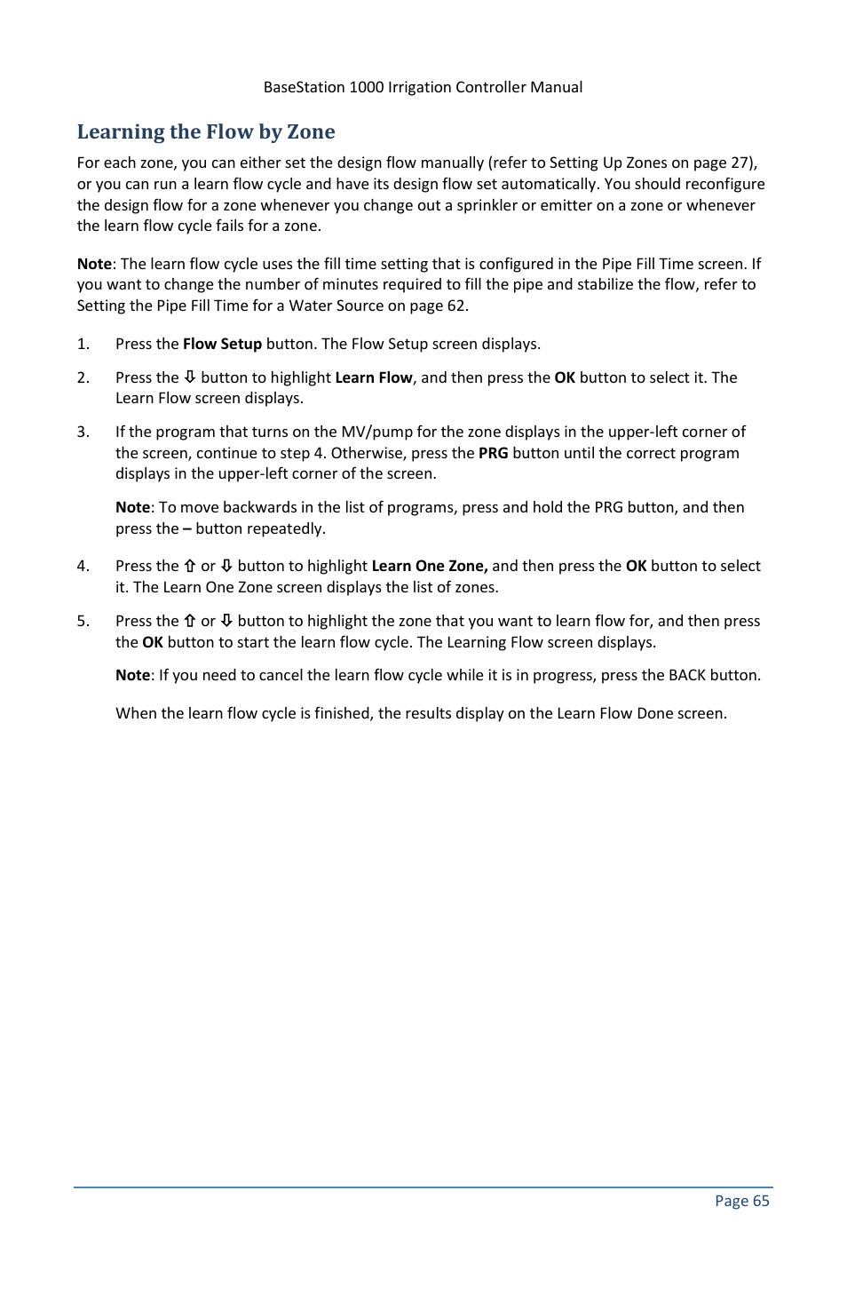 Learning the flow by zone | Baseline Systems BaseStation 1000 User Manual | Page 71 / 122