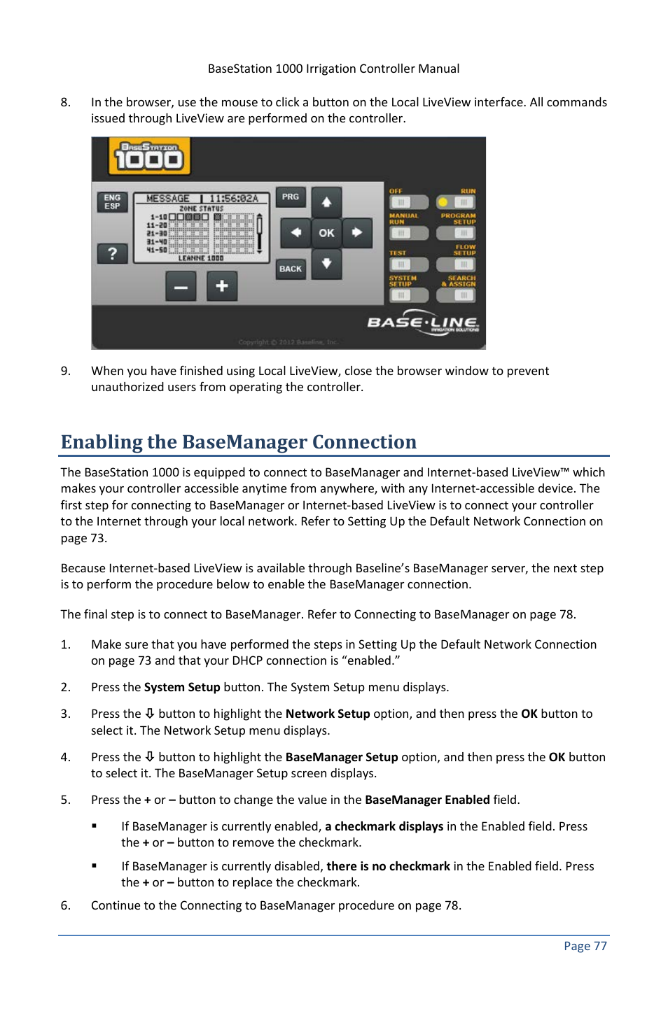 Enabling the basemanager connection | Baseline Systems BaseStation 1000 User Manual | Page 83 / 122