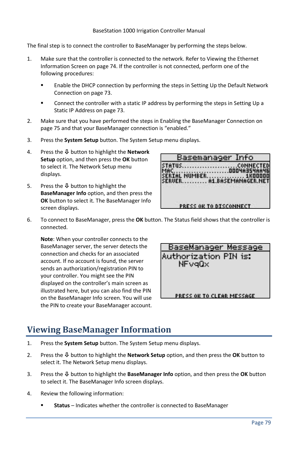 Viewing basemanager information, E 79 | Baseline Systems BaseStation 1000 User Manual | Page 85 / 122