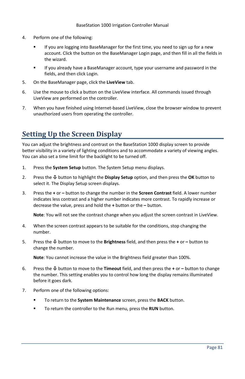 Setting up the screen display | Baseline Systems BaseStation 1000 User Manual | Page 87 / 122