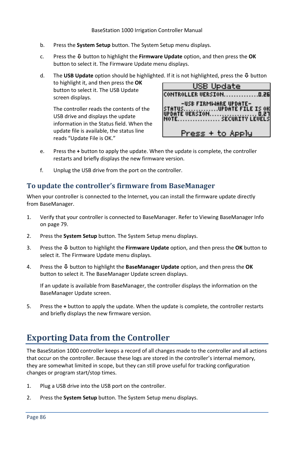 Exporting data from the controller | Baseline Systems BaseStation 1000 User Manual | Page 92 / 122