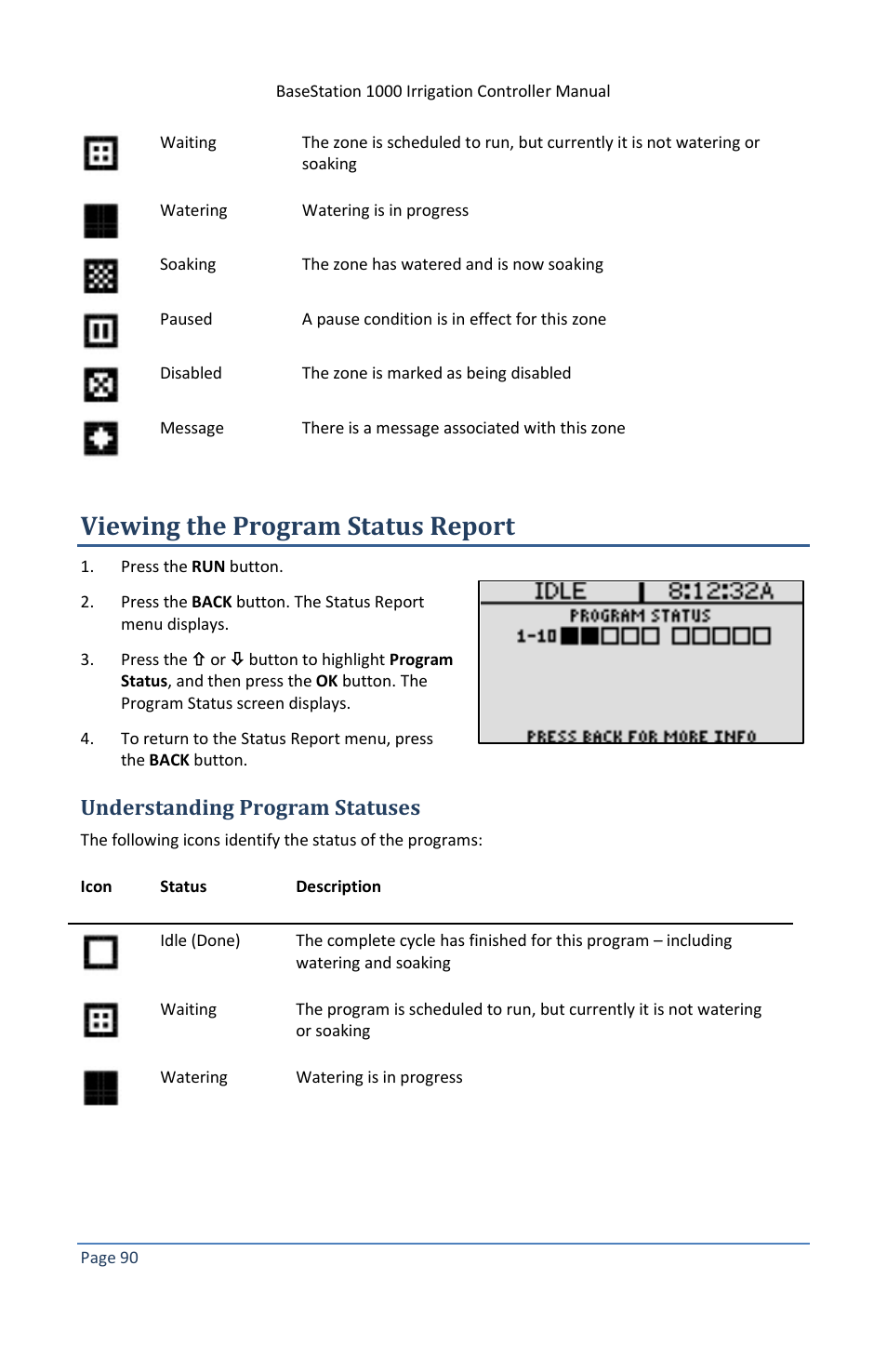 Viewing the program status report, Understanding program statuses | Baseline Systems BaseStation 1000 User Manual | Page 96 / 122