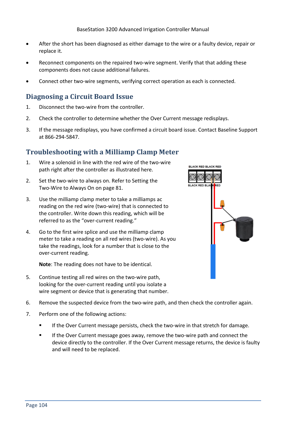 Diagnosing a circuit board issue, Troubleshooting with a milliamp clamp meter | Baseline Systems BaseStation 3200 V12 User Manual | Page 110 / 122