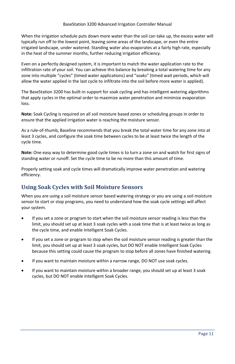 Using soak cycles with soil moisture sensors | Baseline Systems BaseStation 3200 V12 User Manual | Page 17 / 122