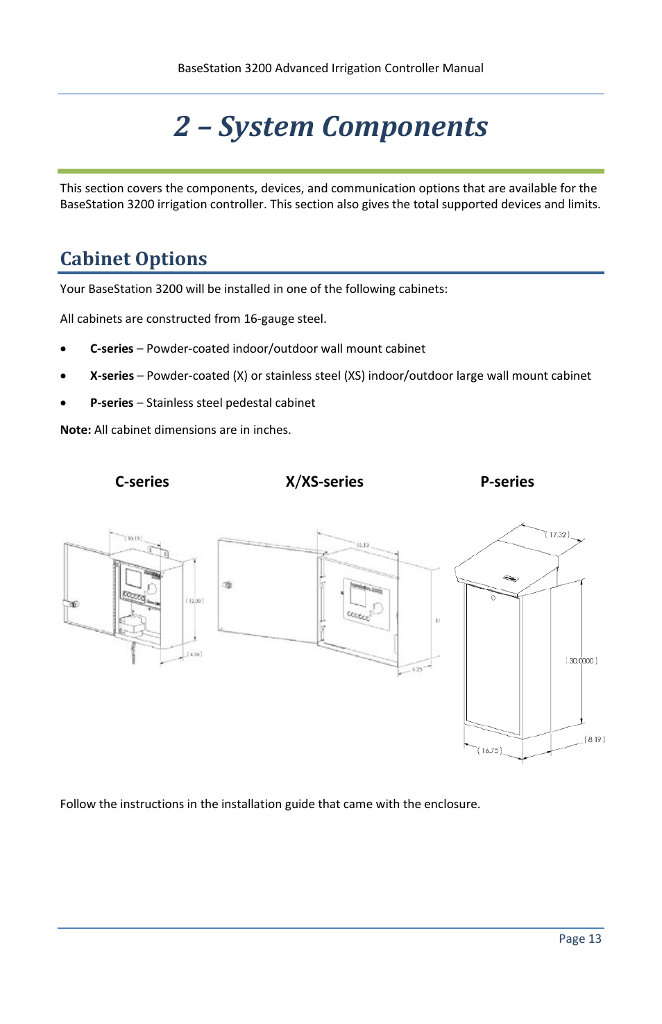 2 – system components, Cabinet options | Baseline Systems BaseStation 3200 V12 User Manual | Page 19 / 122