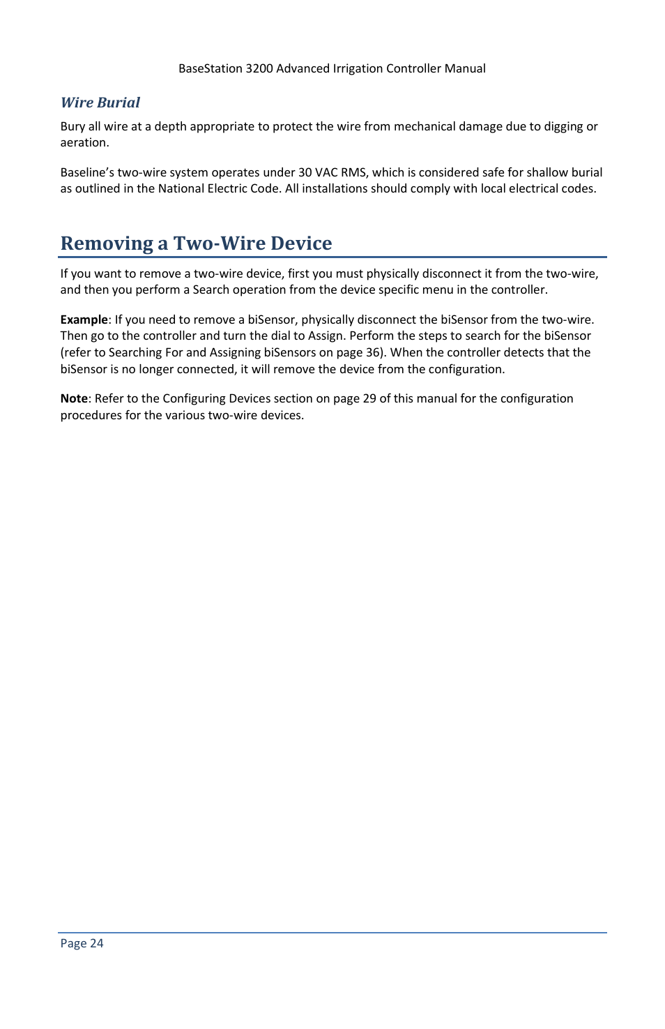 Wire burial, Removing a two-wire device | Baseline Systems BaseStation 3200 V12 User Manual | Page 30 / 122