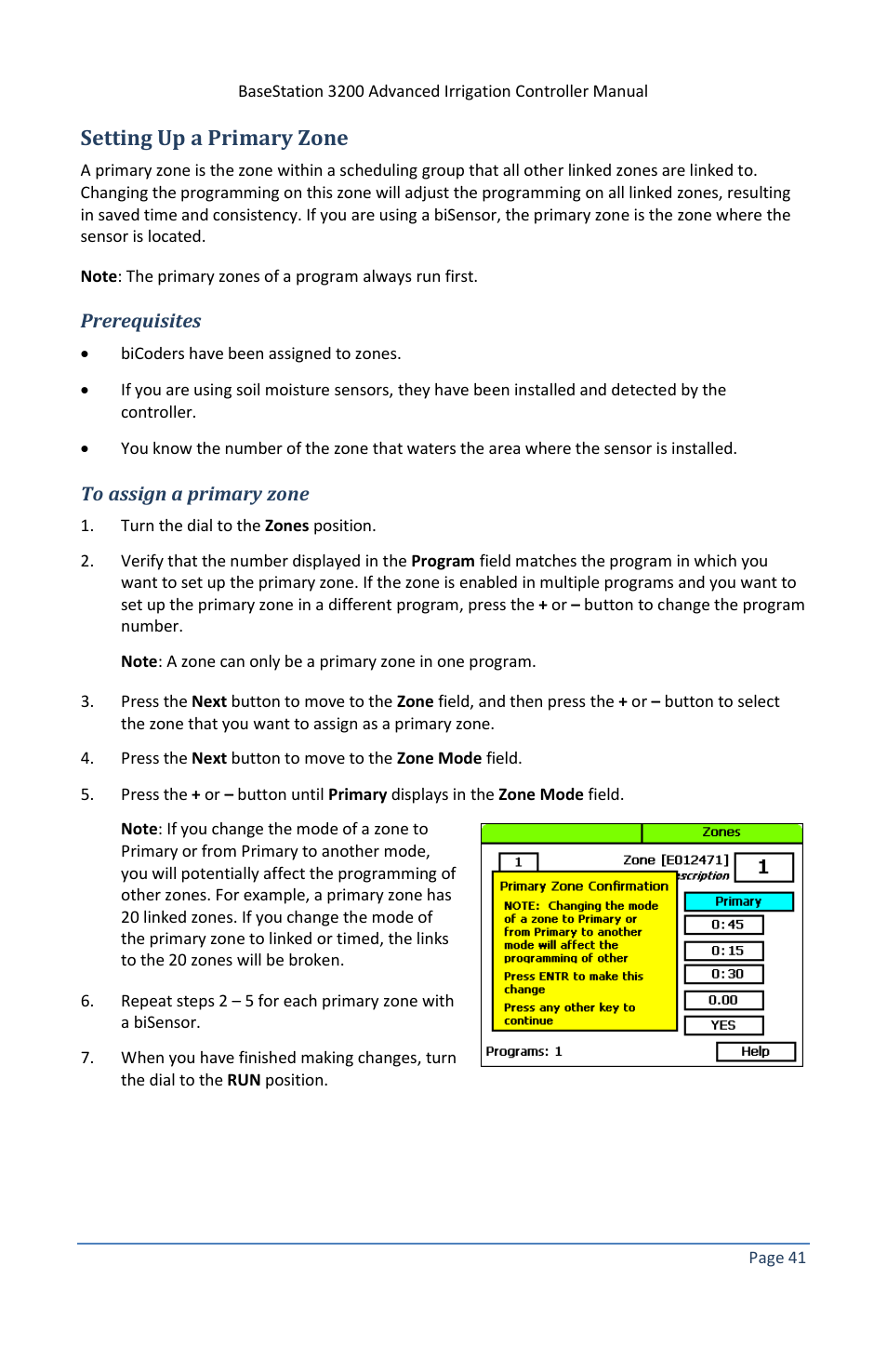 Setting up a primary zone, Prerequisites, To assign a primary zone | Baseline Systems BaseStation 3200 V12 User Manual | Page 47 / 122