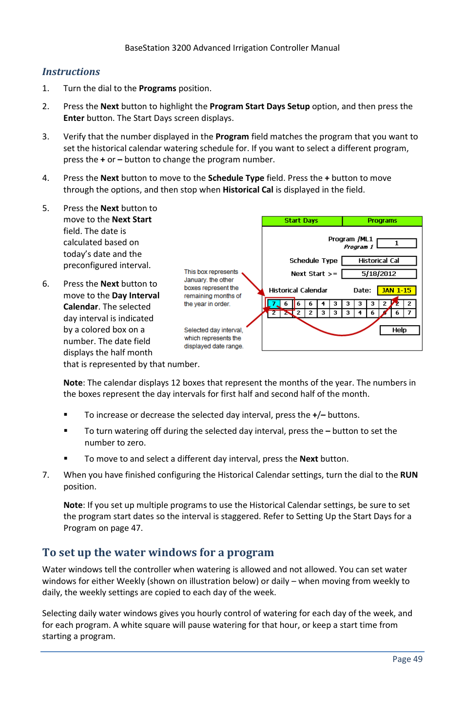 Instructions, To set up the water windows for a program | Baseline Systems BaseStation 3200 V12 User Manual | Page 55 / 122