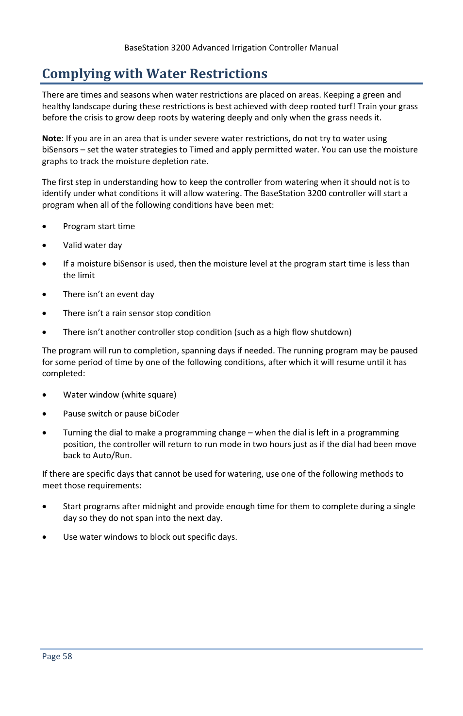 Complying with water restrictions | Baseline Systems BaseStation 3200 V12 User Manual | Page 64 / 122