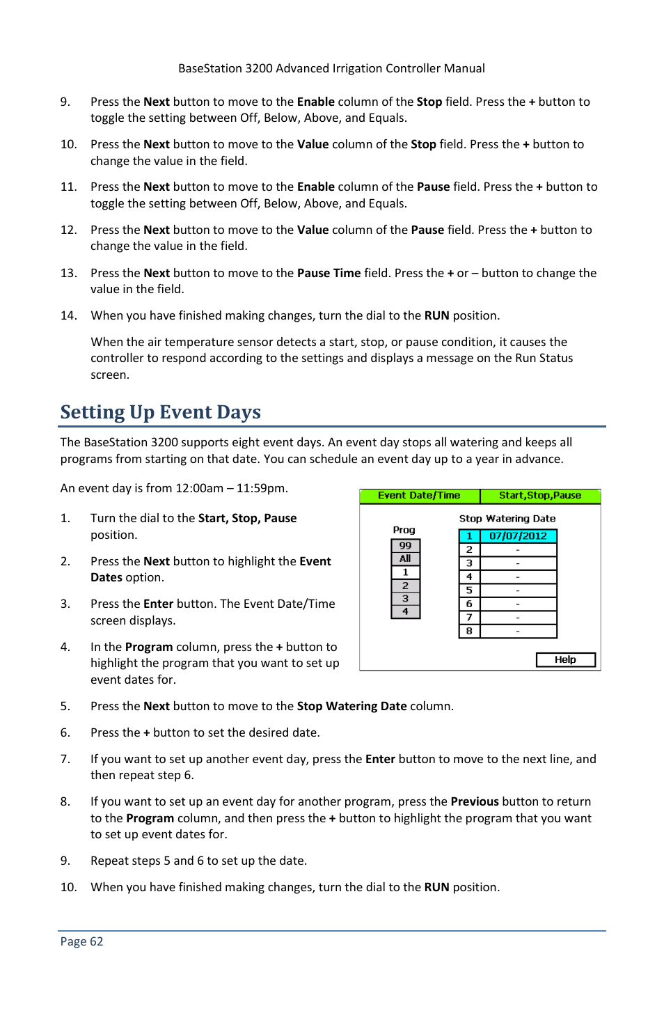 Setting up event days | Baseline Systems BaseStation 3200 V12 User Manual | Page 68 / 122