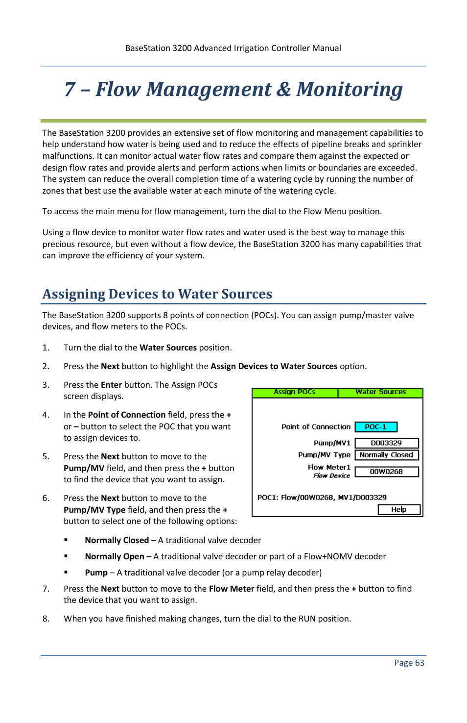 7 – flow management & monitoring, Assigning devices to water sources | Baseline Systems BaseStation 3200 V12 User Manual | Page 69 / 122