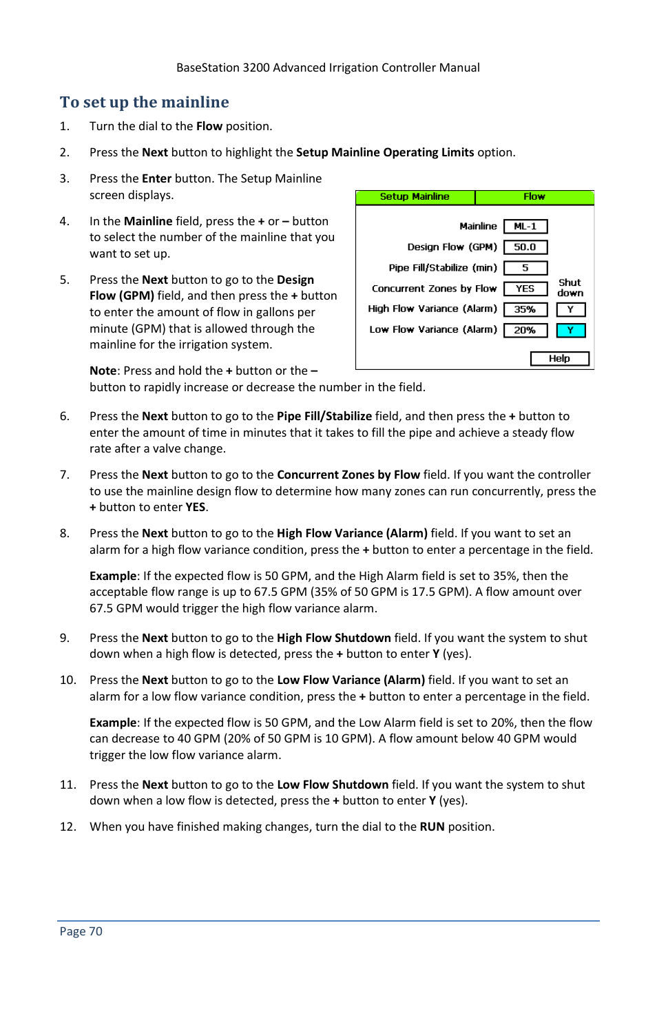To set up the mainline | Baseline Systems BaseStation 3200 V12 User Manual | Page 76 / 122