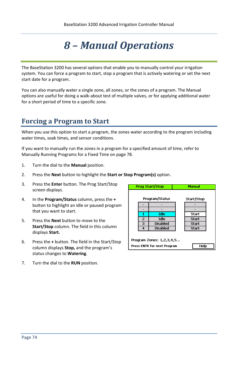 8 – manual operations, Forcing a program to start | Baseline Systems BaseStation 3200 V12 User Manual | Page 80 / 122