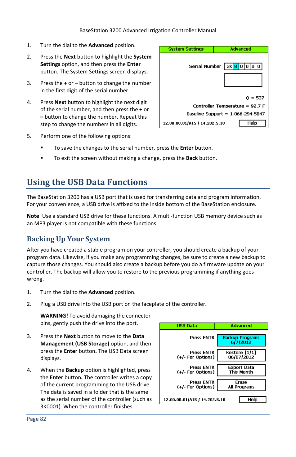 Using the usb data functions, Backing up your system | Baseline Systems BaseStation 3200 V12 User Manual | Page 88 / 122