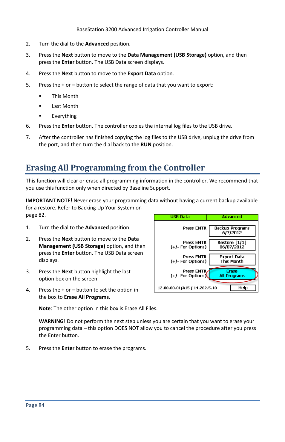 Erasing all programming from the controller | Baseline Systems BaseStation 3200 V12 User Manual | Page 90 / 122