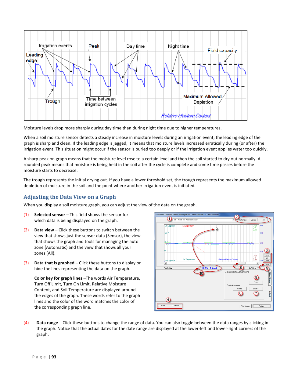 Adjusting the data view on a graph, Adjusting the data view, On a graph | 93 fo, O adjusting the data view on a graph, E 93 fo | Baseline Systems BaseStation 6000 User Manual | Page 101 / 131