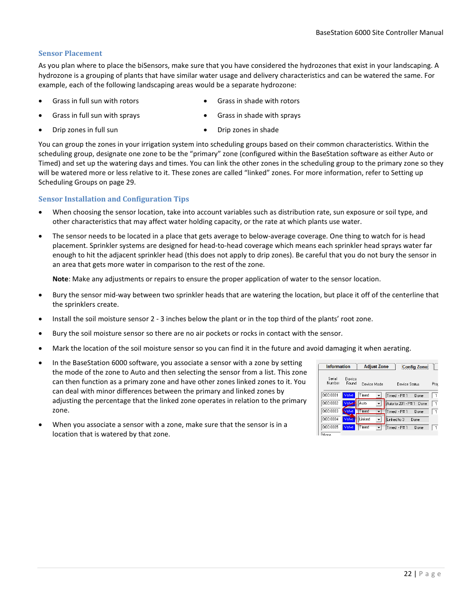 Sensor placement, Sensor installation and configuration tips | Baseline Systems BaseStation 6000 User Manual | Page 30 / 131