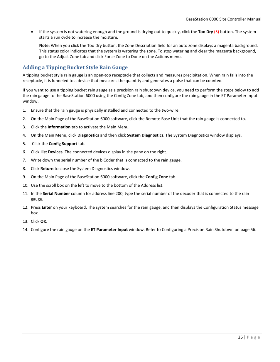 Adding a tipping bucket style rain gauge | Baseline Systems BaseStation 6000 User Manual | Page 34 / 131