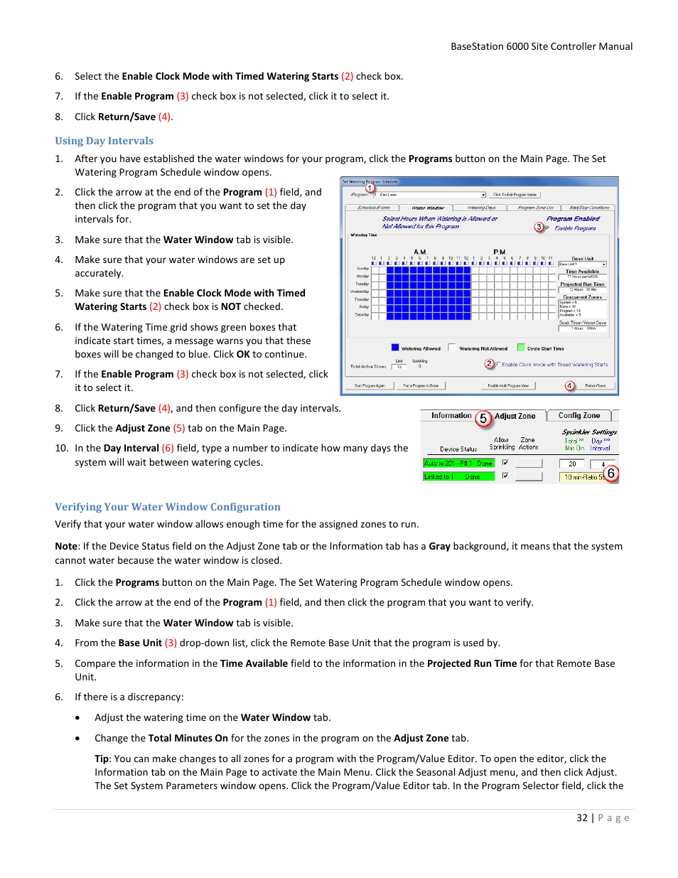 Using day intervals, Verifying your water window configuration | Baseline Systems BaseStation 6000 User Manual | Page 40 / 131