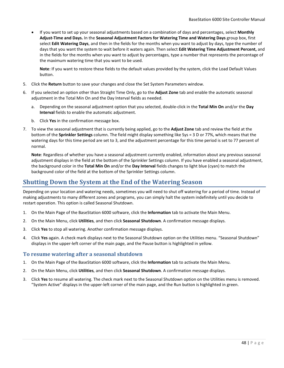 To resume watering after a seasonal shutdown | Baseline Systems BaseStation 6000 User Manual | Page 56 / 131