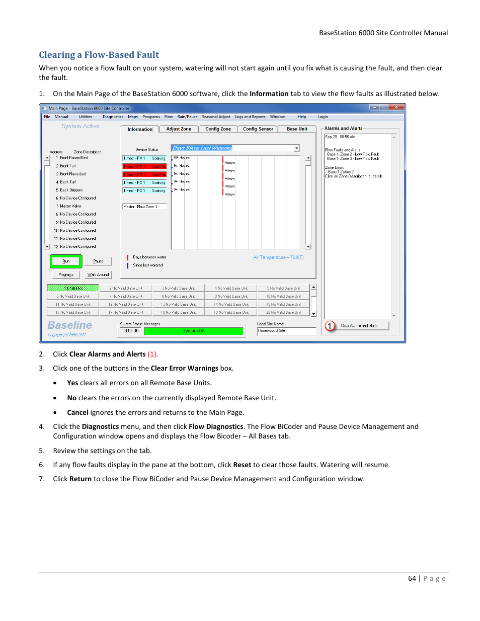 Clearing a flow-based fault | Baseline Systems BaseStation 6000 User Manual | Page 72 / 131