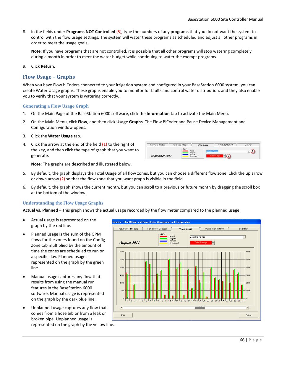 Flow usage – graphs, Generating a flow usage graph, Understanding the flow usage graphs | Baseline Systems BaseStation 6000 User Manual | Page 74 / 131