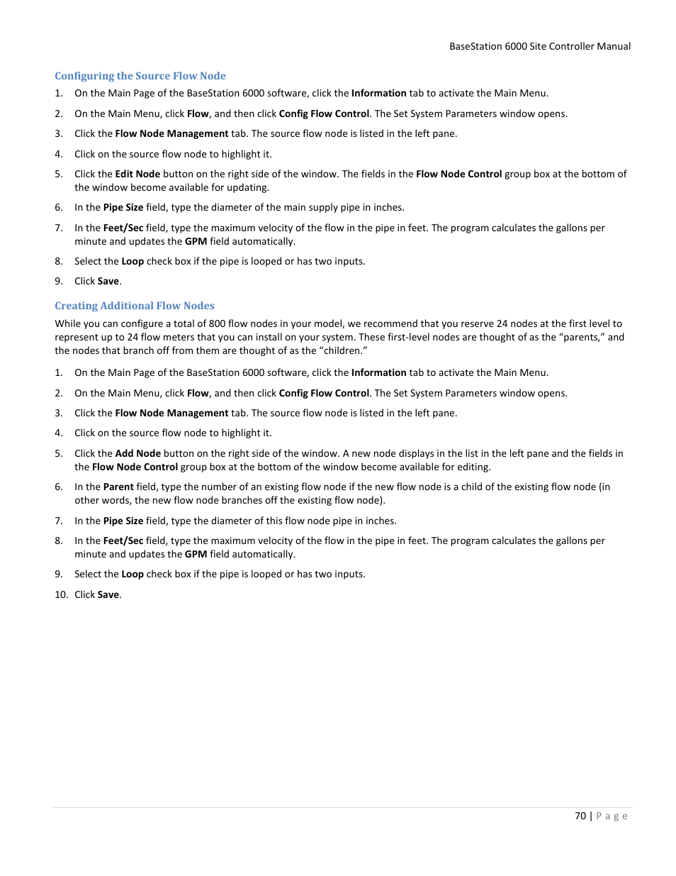 Configuring the source flow node, Creating additional flow nodes | Baseline Systems BaseStation 6000 User Manual | Page 78 / 131