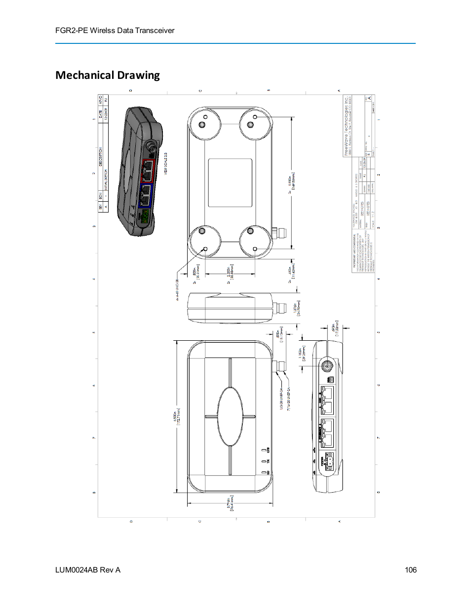 Mechanical drawing | Baseline Systems FreeWave Ethernet Radio User Manual | Page 122 / 160