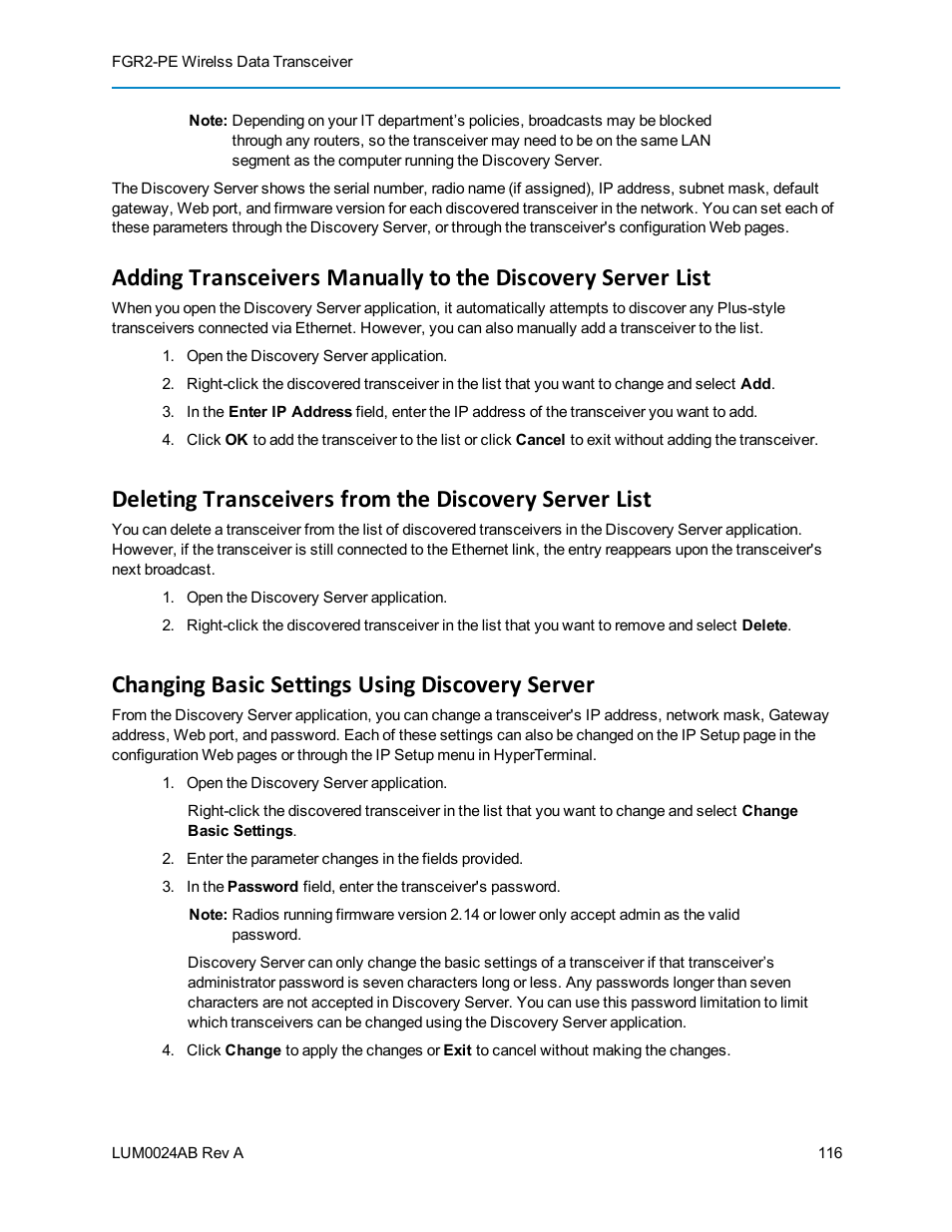 Changing basic settings using discovery server | Baseline Systems FreeWave Ethernet Radio User Manual | Page 132 / 160