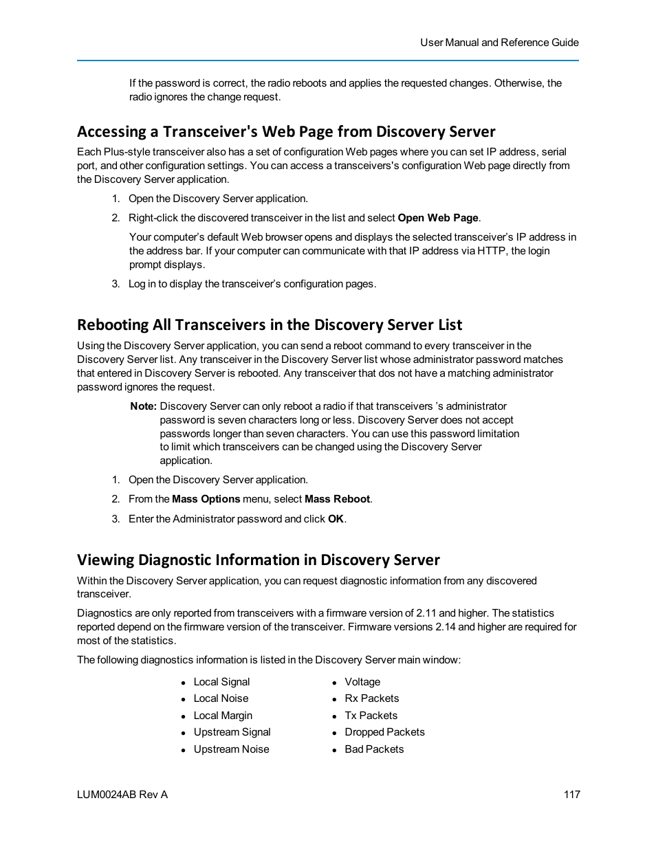 Viewing diagnostic information in discovery server | Baseline Systems FreeWave Ethernet Radio User Manual | Page 133 / 160