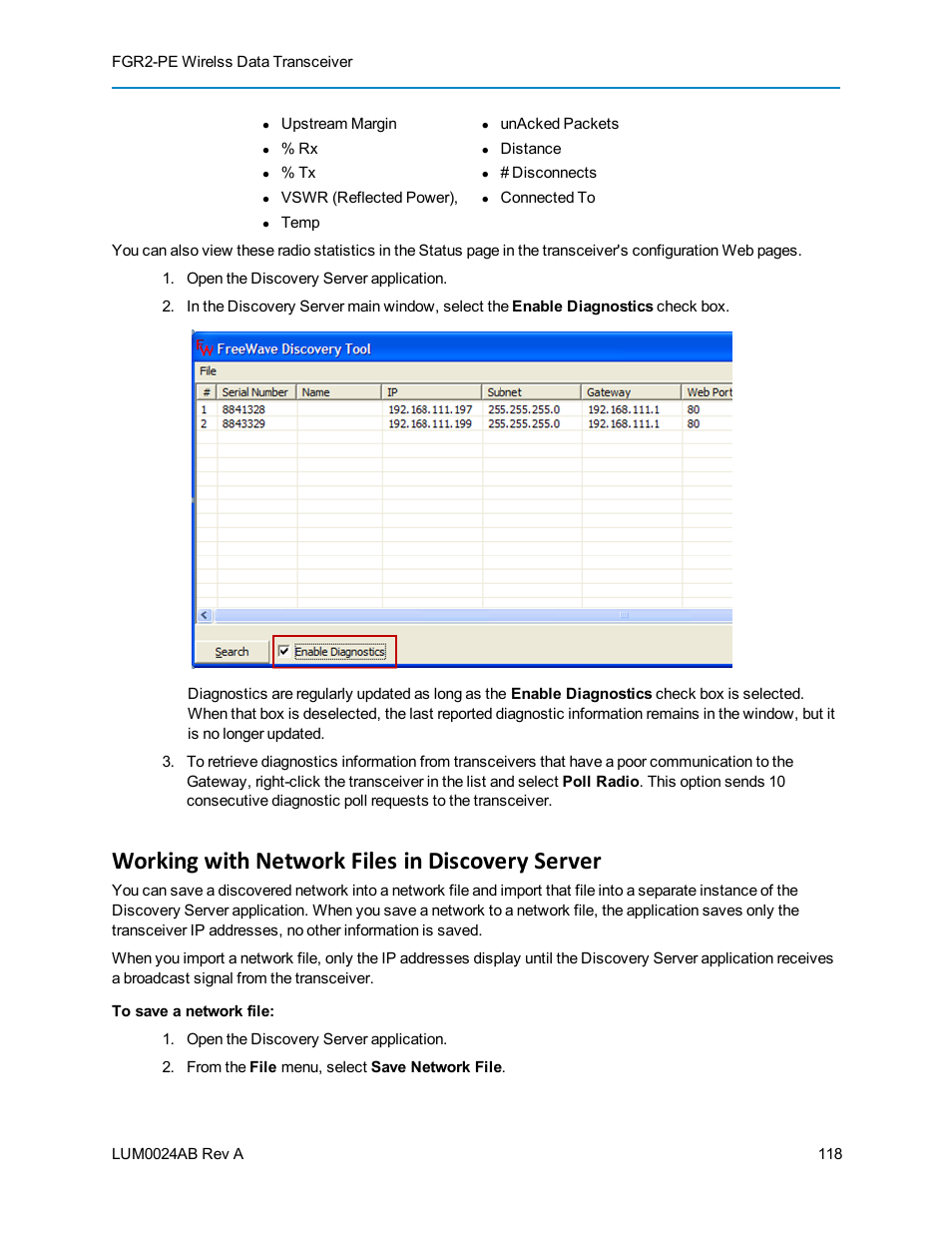 Working with network files in discovery server | Baseline Systems FreeWave Ethernet Radio User Manual | Page 134 / 160
