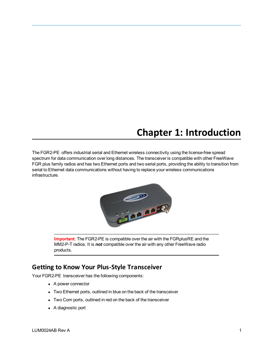 Chapter 1: introduction, Getting to know your plus-style transceiver | Baseline Systems FreeWave Ethernet Radio User Manual | Page 17 / 160