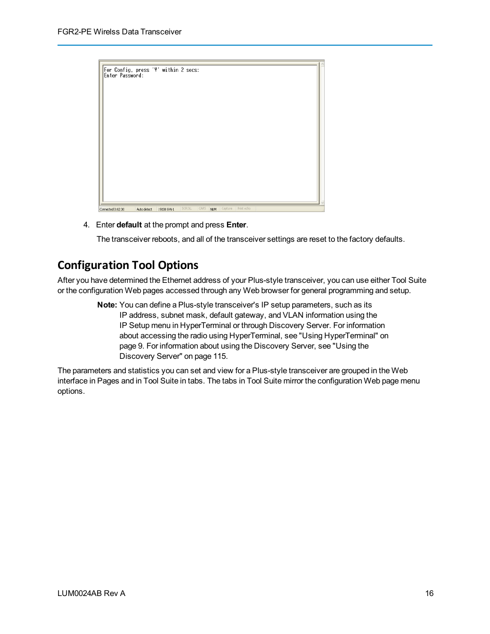 Configuration tool options | Baseline Systems FreeWave Ethernet Radio User Manual | Page 32 / 160