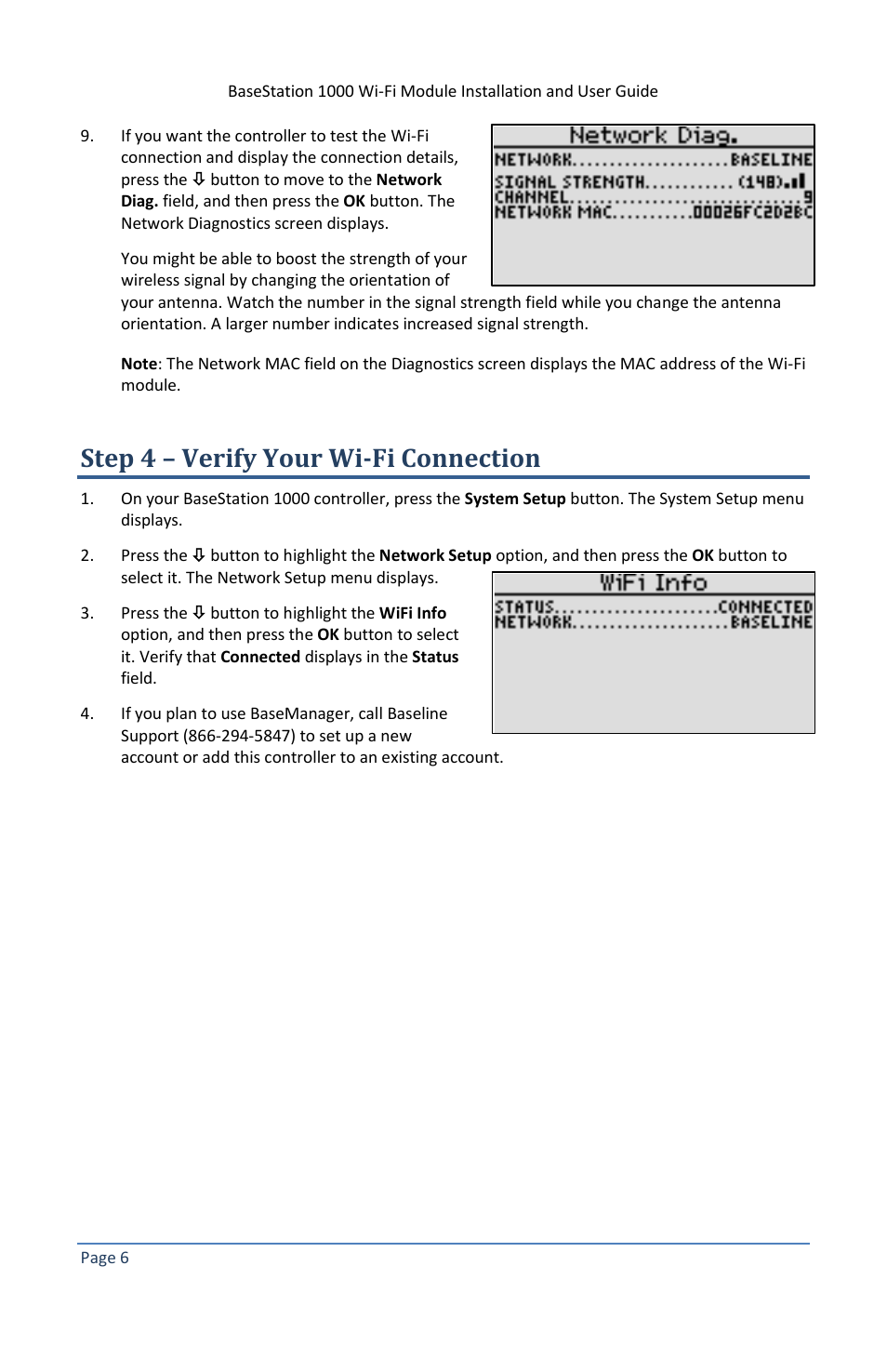 Step 4 – verify your wi-fi connection | Baseline Systems BaseStation 1000 User Manual | Page 10 / 11
