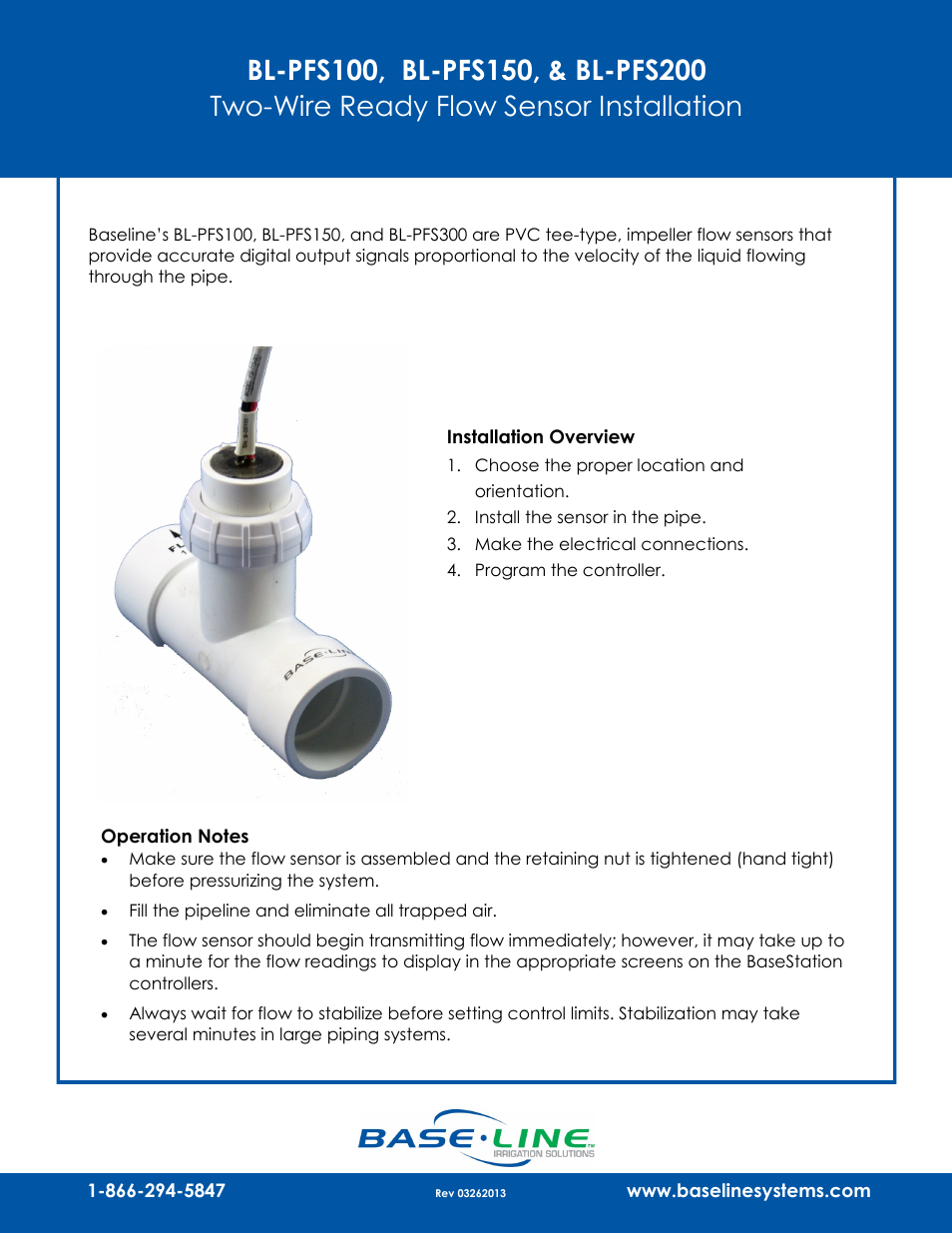 Baseline Systems BL-PFS200 Flow Sensor User Manual | 3 pages