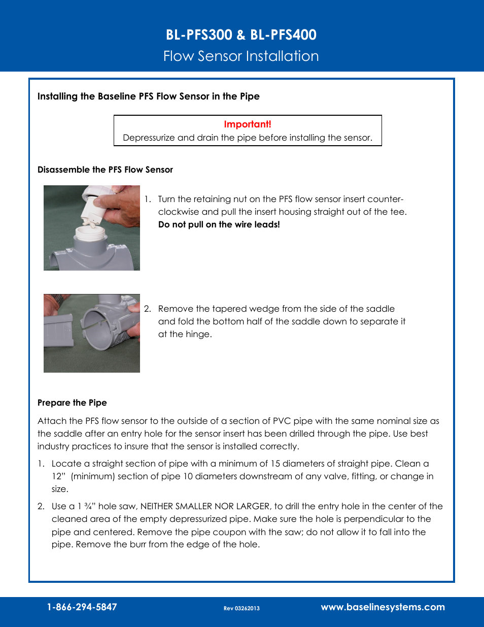 Baseline Systems BL-PFS400 Flow Sensor User Manual | Page 3 / 5