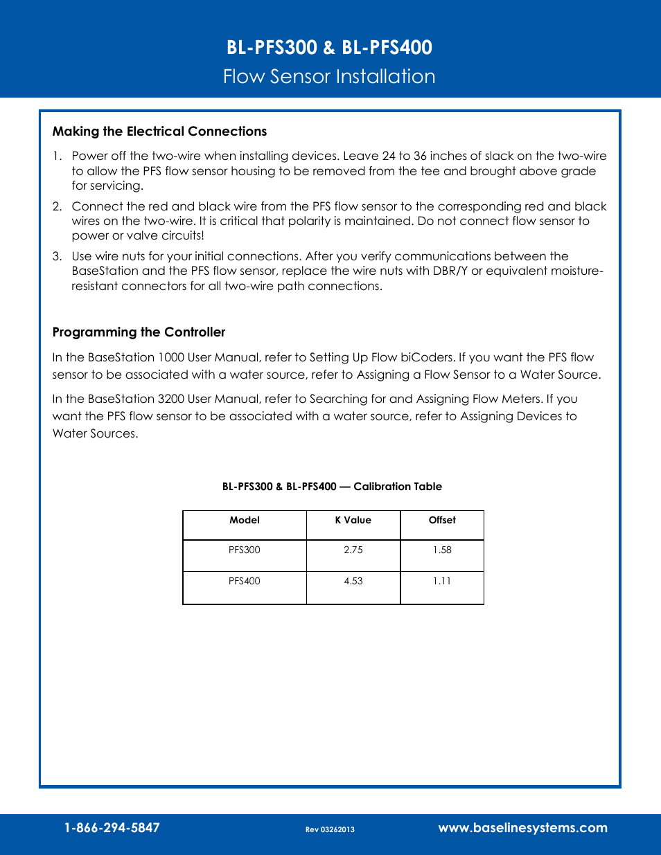 Baseline Systems BL-PFS400 Flow Sensor User Manual | Page 5 / 5