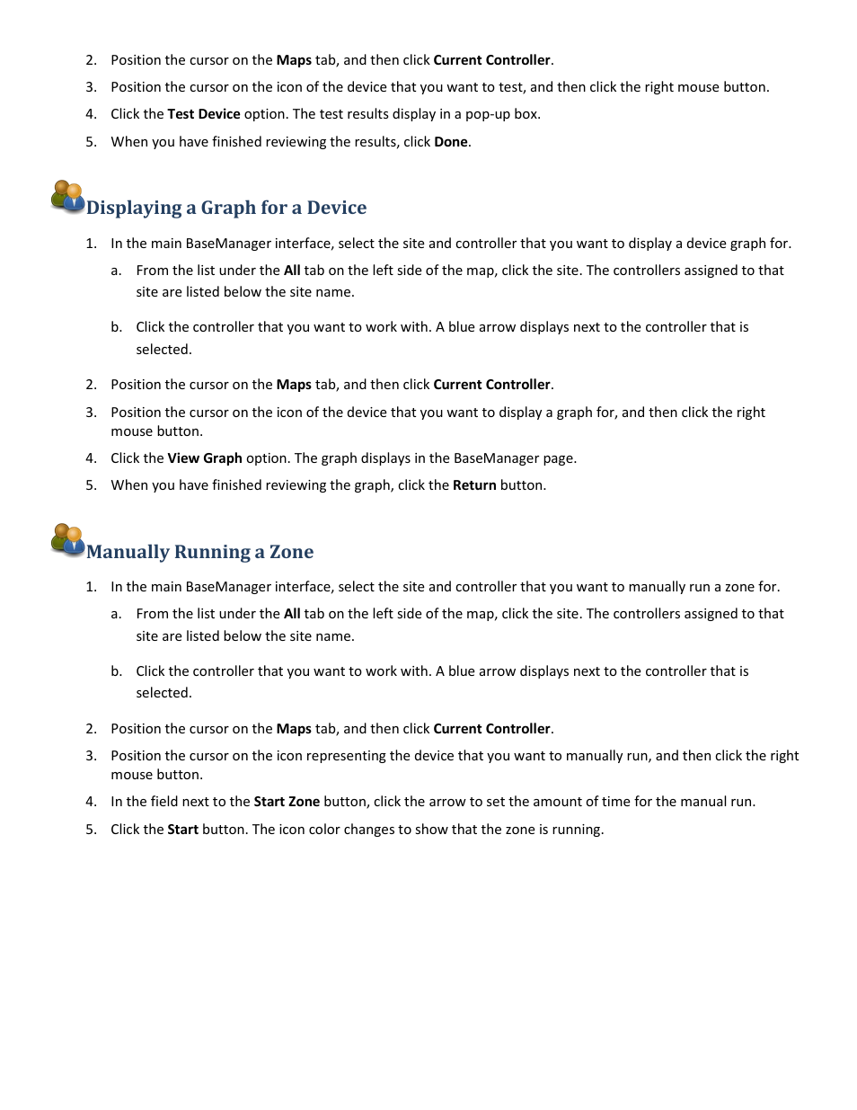 Displaying a graph for a device, Manually running a zone | Baseline Systems BaseManager 2.0 User Manual | Page 29 / 32
