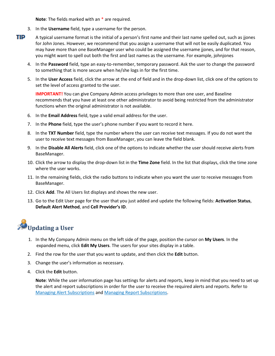Updating a user | Baseline Systems BaseManager 2.0 User Manual | Page 8 / 32