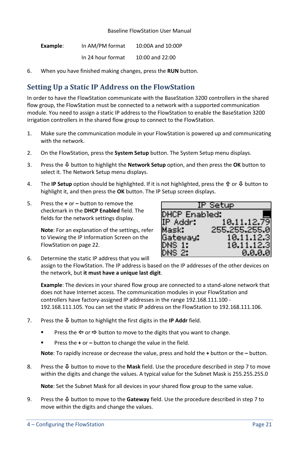 Setting up a static ip address on the flowstation | Baseline Systems FlowStation User Manual | Page 25 / 41