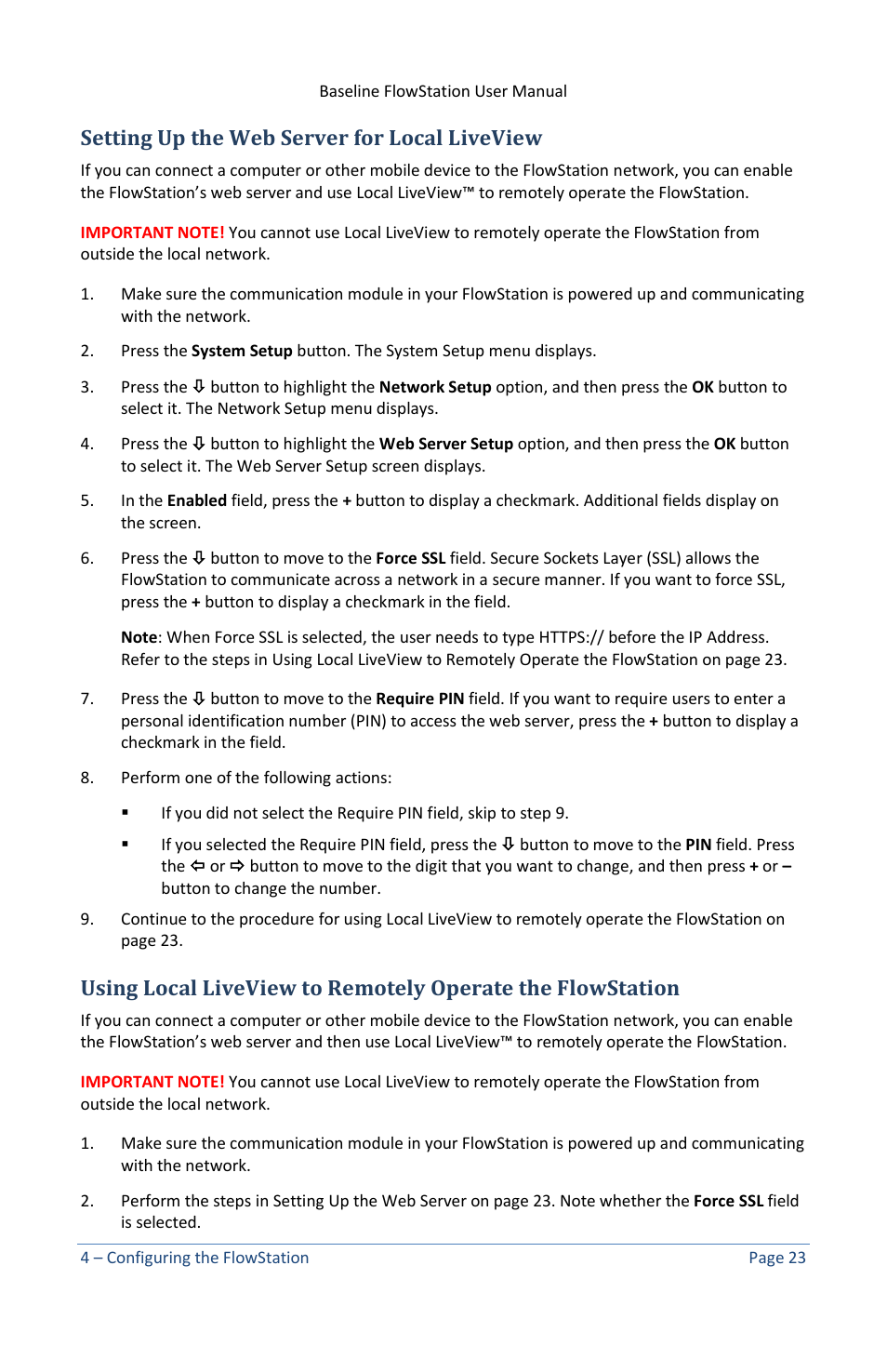 Setting up the web server for local liveview | Baseline Systems FlowStation User Manual | Page 27 / 41