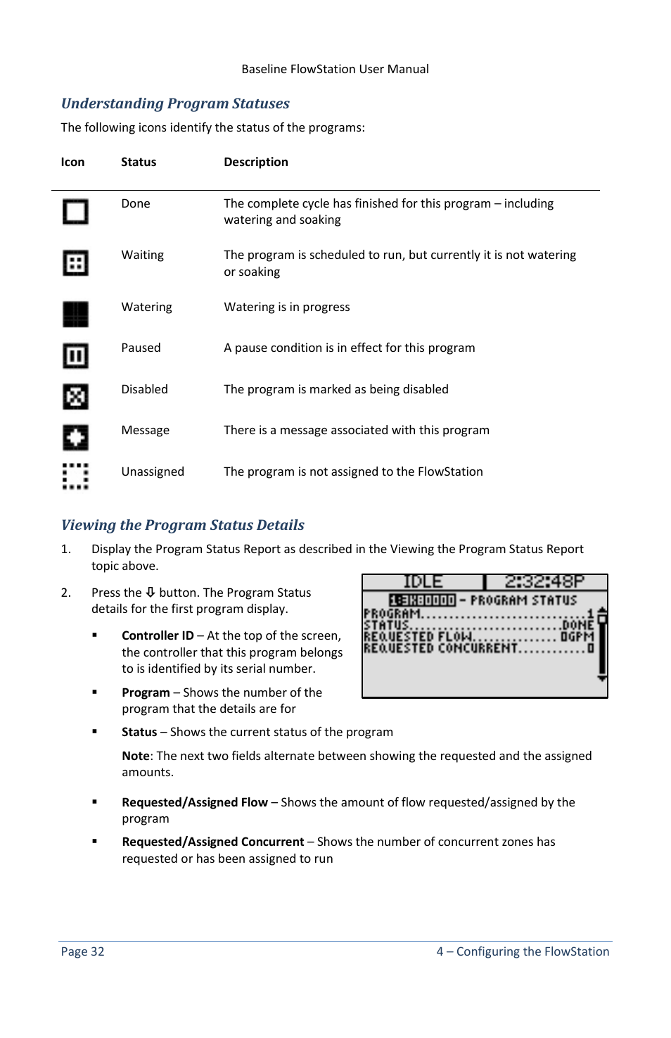 Understanding program statuses, Viewing the program status details | Baseline Systems FlowStation User Manual | Page 36 / 41