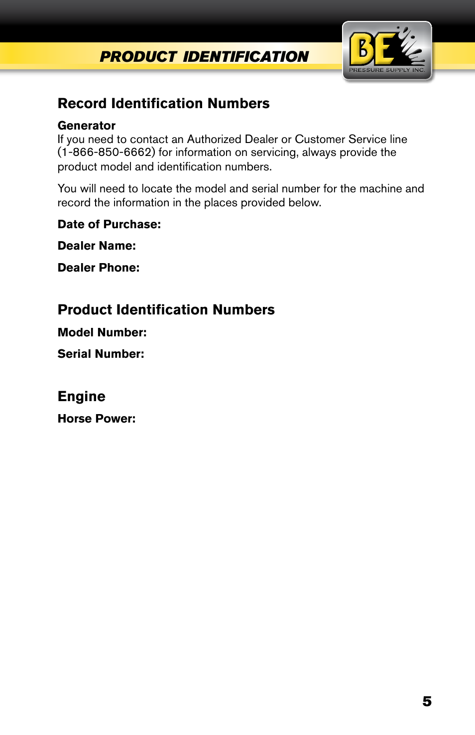 BE Pressure supply 6800 Watt Generator BE6800HER User Manual | Page 5 / 32