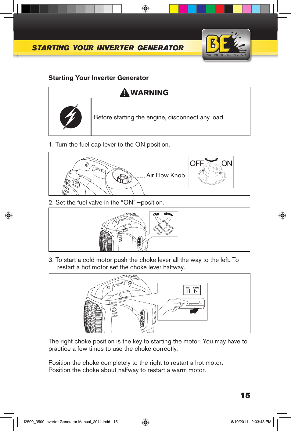 BE Pressure supply 2500 Watt Inverters Generators User Manual | Page 15 / 44