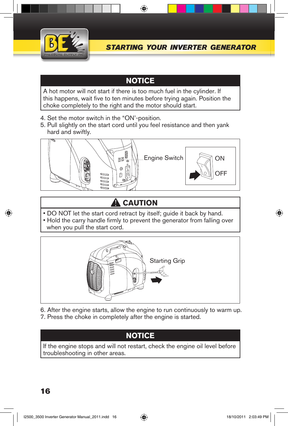 BE Pressure supply 2500 Watt Inverters Generators User Manual | Page 16 / 44