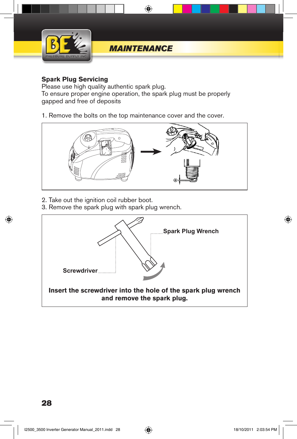 Maintenance | BE Pressure supply 2500 Watt Inverters Generators User Manual | Page 28 / 44
