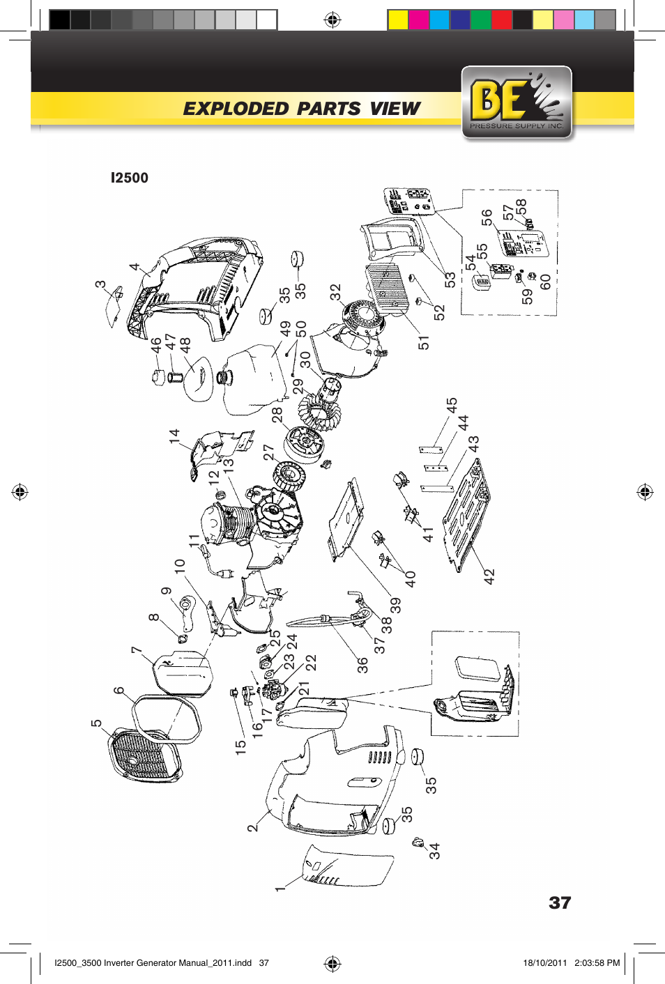 Exploded, Parts, View | BE Pressure supply 2500 Watt Inverters Generators User Manual | Page 37 / 44