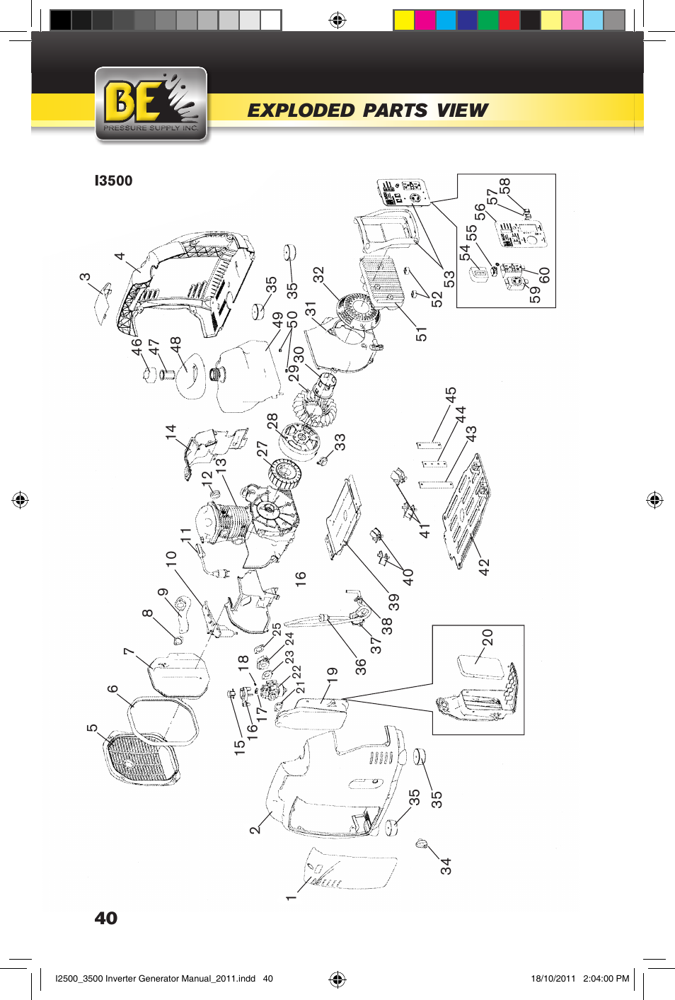 Exploded, Parts, View | BE Pressure supply 2500 Watt Inverters Generators User Manual | Page 40 / 44